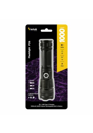 Technik MT-P26 nabíjateľné svietidlo - 1x26650 3500 mAh), 10000 lúmenov, UBS-C, SOS, stroboskop, zoom