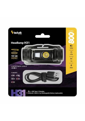 Technik MT-H31 Čelovka H31 (nabíjateľná) OSRAM P9 LED + červené svetlo + USB-C (800 lm)