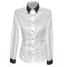 LUKO dámska košeľa biela, zelený lem KVIETOK, dl. rukáv 242203-1-BKL