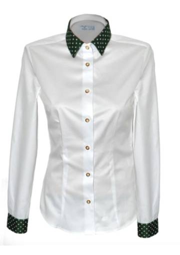 LUKO dámska košeľa biela, zelený lem KVIETOK, dl. rukáv 242203-1-BKL