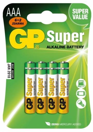 Batéria GP Super alkalická AAA / 8 ks