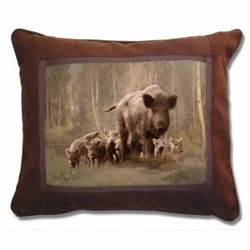 Ozdobný vankúš brúsená koža - diviačica s mladými