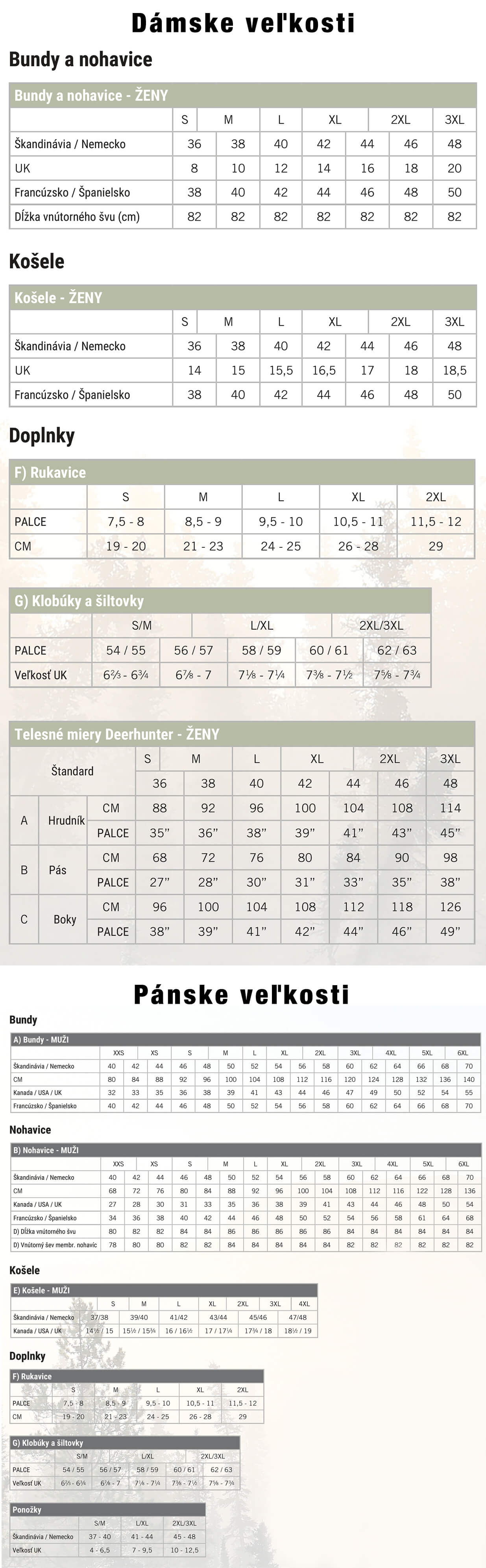 Tabuľka veľkostí Deerhunter